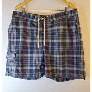 Vtg POLO RALPH LAUREN Madras Plaid Board Shorts Men's L Swim Trunks Beachy Swim